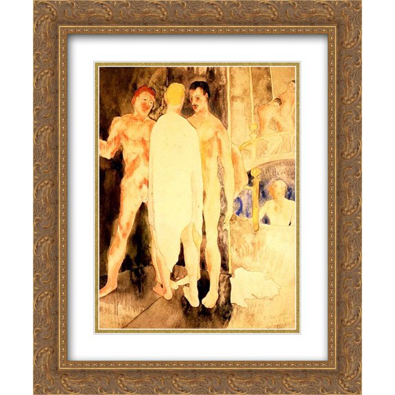 Charles Demuth 2x Matted 20x24 Gold Ornate Framed Art Print 'Turkish Bath with Self Portrait'