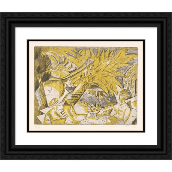 Charles Dufresne 18x15 Black Ornate Wood Framed Double Matted Museum Art Print Titled - Sunbathing Figures Under a Palm Tree (1919)