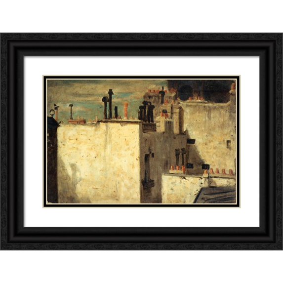Charles-Emile Cuisin 14x11 Black Ornate Wood Framed Double Matted Museum Art Print Titled: Roofs of Paris (1870)