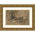 thumbnail image 1 of Charles Emile Jacque 18x13 Gold Ornate Wood Frame and Double Matted Museum Art Print Titled - Tending the Sheep (19th Century), 1 of 4