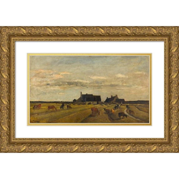 Charles François Daubigny 14x10 Gold Ornate Wood Frame and Double Matted Museum Art Print Titled - Farm at Kerity, Brittany