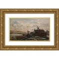 thumbnail image 1 of Charles François Daubigny 18x12 Gold Ornate Wood Frame and Double Matted Museum Art Print Titled - Barges on a River, 1 of 4