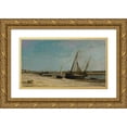 thumbnail image 1 of Charles François Daubigny 24x16 Gold Ornate Framed and Double Matted Museum Art Print Titled - Boats on the Seacoast at Etaples (1871), 1 of 4
