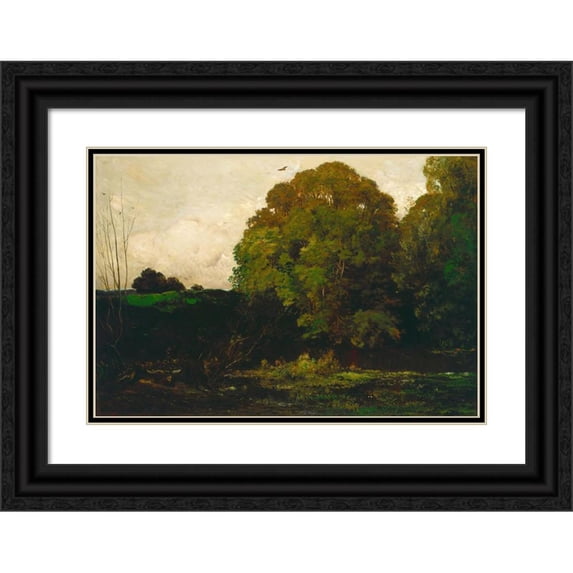 Charles François Daubigny 24x18 Black Ornate Framed Double Matted Museum Art Print Titled: A Pond in the Morvan (1869)