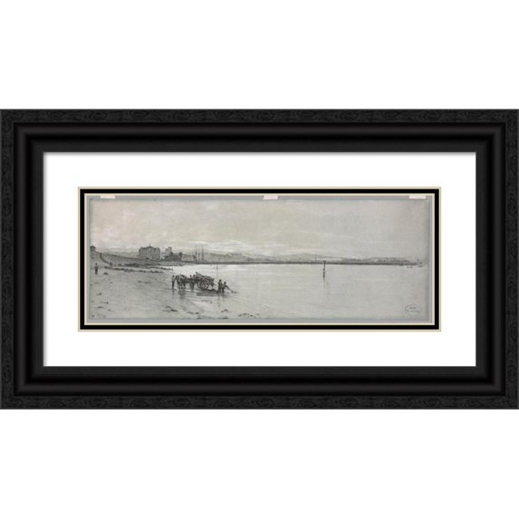 Charles François Eustache 24x11 Black Ornate Framed Double Matted Museum Art Print Titled: Seaside (1866)