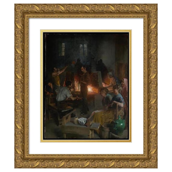 Charles Frederick Ulrich 15x18 Gold Ornate Wood Frame and Double Matted Museum Art Print Titled - Glass Blowers of Murano (1886)