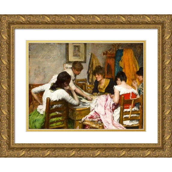 Charles Frederick Ulrich 24x19 Gold Ornate Framed and Double Matted Museum Art Print Titled - The New Dress
