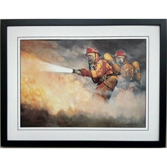 Charles Freitag "United We Stand" HAND SIGNED FRAMED Art Firefighter Fire New Generic