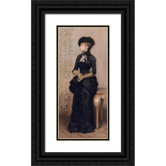 Charles Giron 13x24 Black Ornate Framed Double Matted Museum Art Print Titled: Woman with Gloves, Called La Parisienne (1883)