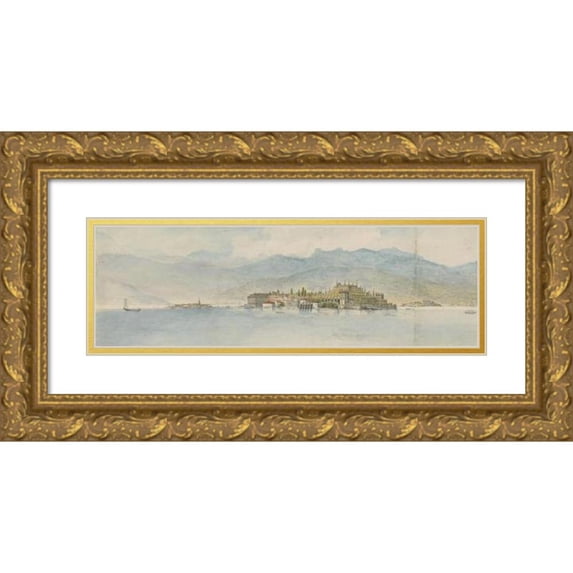 Charles Gore 14x8 Gold Ornate Wood Frame and Double Matted Museum Art Print Titled - Bella Isola, Lake Maggiore (Approx. 1776)