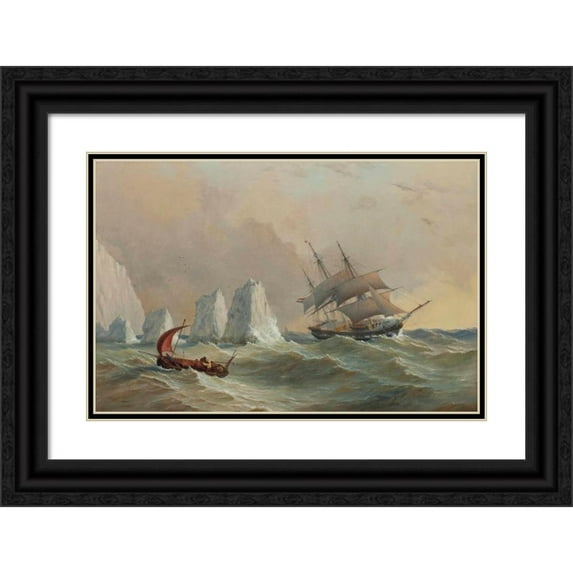 Charles Gregory 14x11 Black Ornate Wood Framed Double Matted Museum Art Print Titled: A Dutch Merchantman Passing the Needles (1854)
