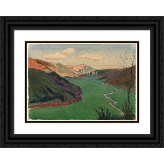 Charles Guilloux 24x18 Black Ornate Framed Double Matted Museum Art Print Titled: Valley of the Stangala, Near Quimper (1896)