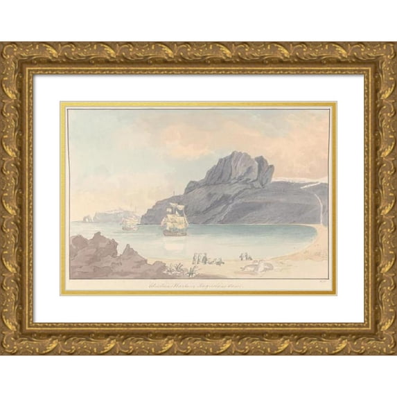 Charles Hamilton Smith 18x14 Gold Ornate Wood Frame and Double Matted Museum Art Print Titled - Christmas Harbour, Kerguelen Land