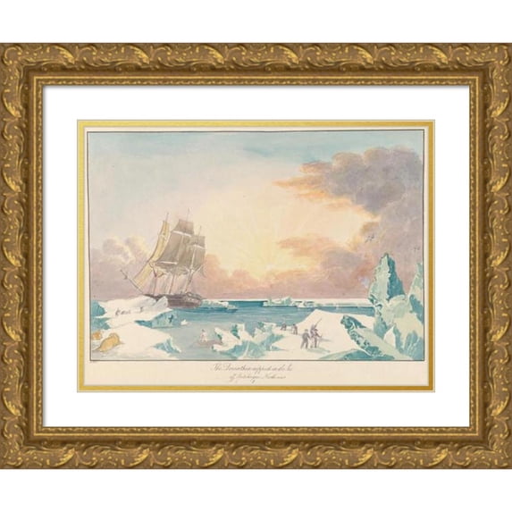 Charles Hamilton Smith 24x19 Gold Ornate Framed and Double Matted Museum Art Print Titled - The Doreathea Nipped in the Ice off Spitzbergen, North View