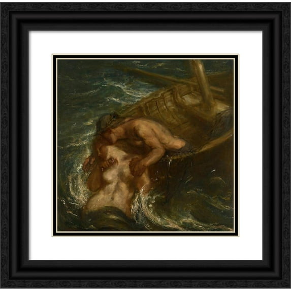 Charles Haslewood Shannon 20x20 Black Ornate Framed Double Matted Museum Art Print Titled: The Fisherman and the Mermaid (1901)