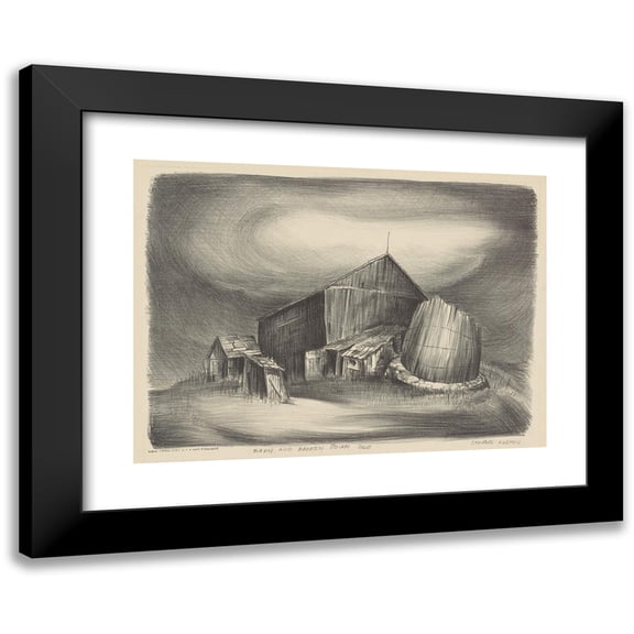Charles Henry Alston 18x14 Black Modern Framed Museum Art Print Titled - Barn and Broken Down Silo (1935-1943)
