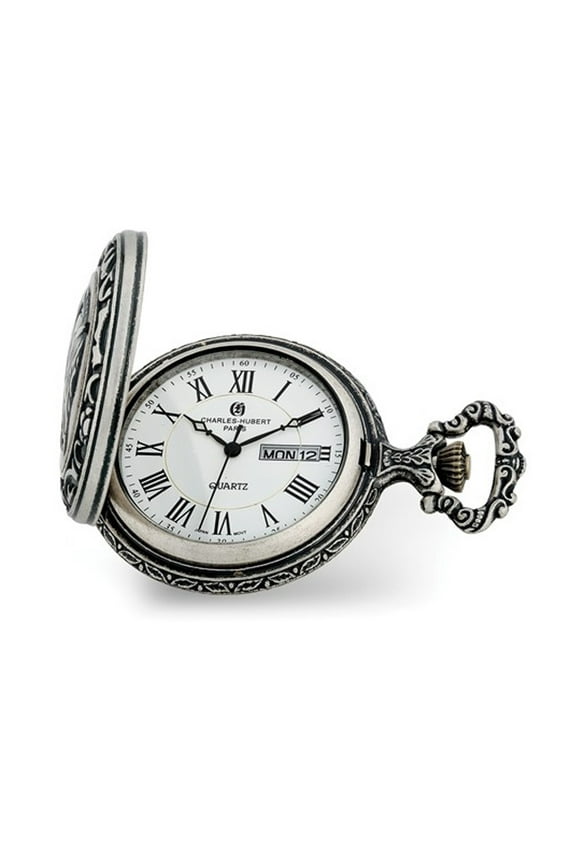 Gem & Harmony Charles Hubert Antique Chrome Finish 2 Horses Pocket Watch for Men