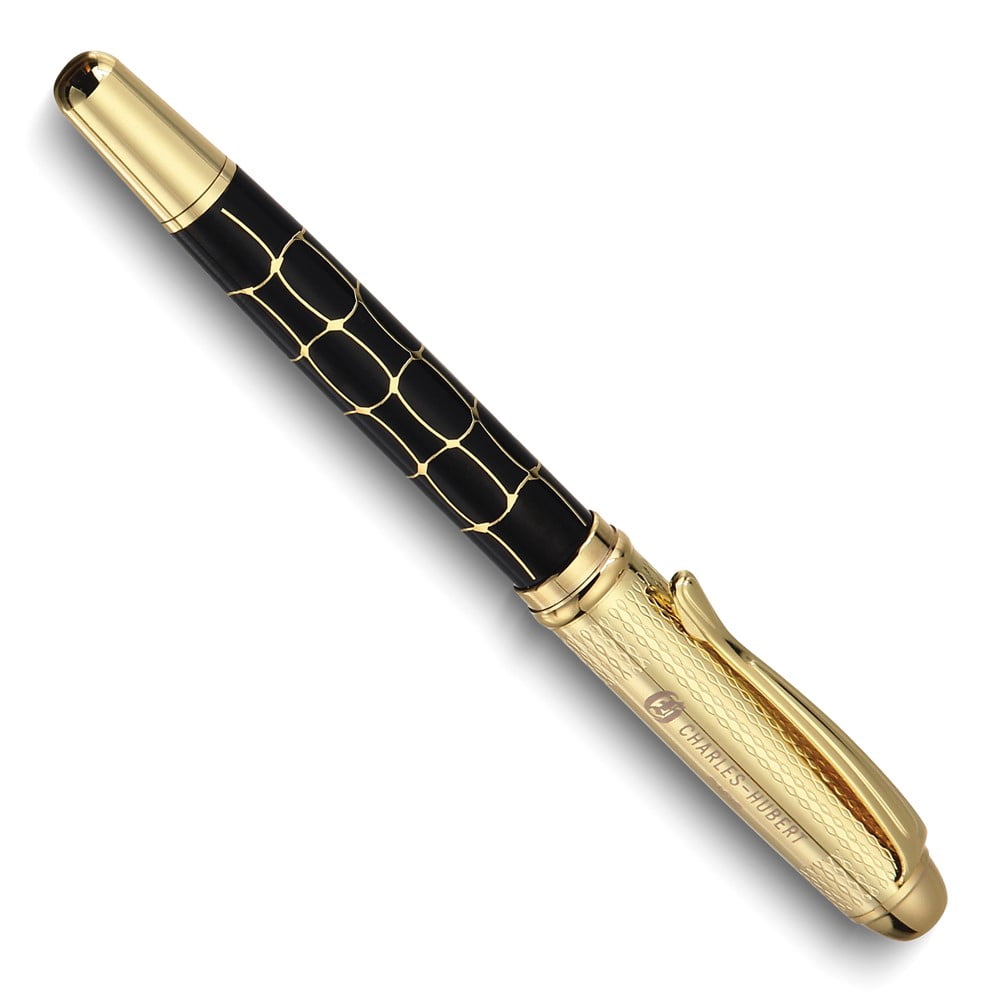 Charles-Hubert Black Croco Enameled Gold-tone Rollerball Pen QGM13662
