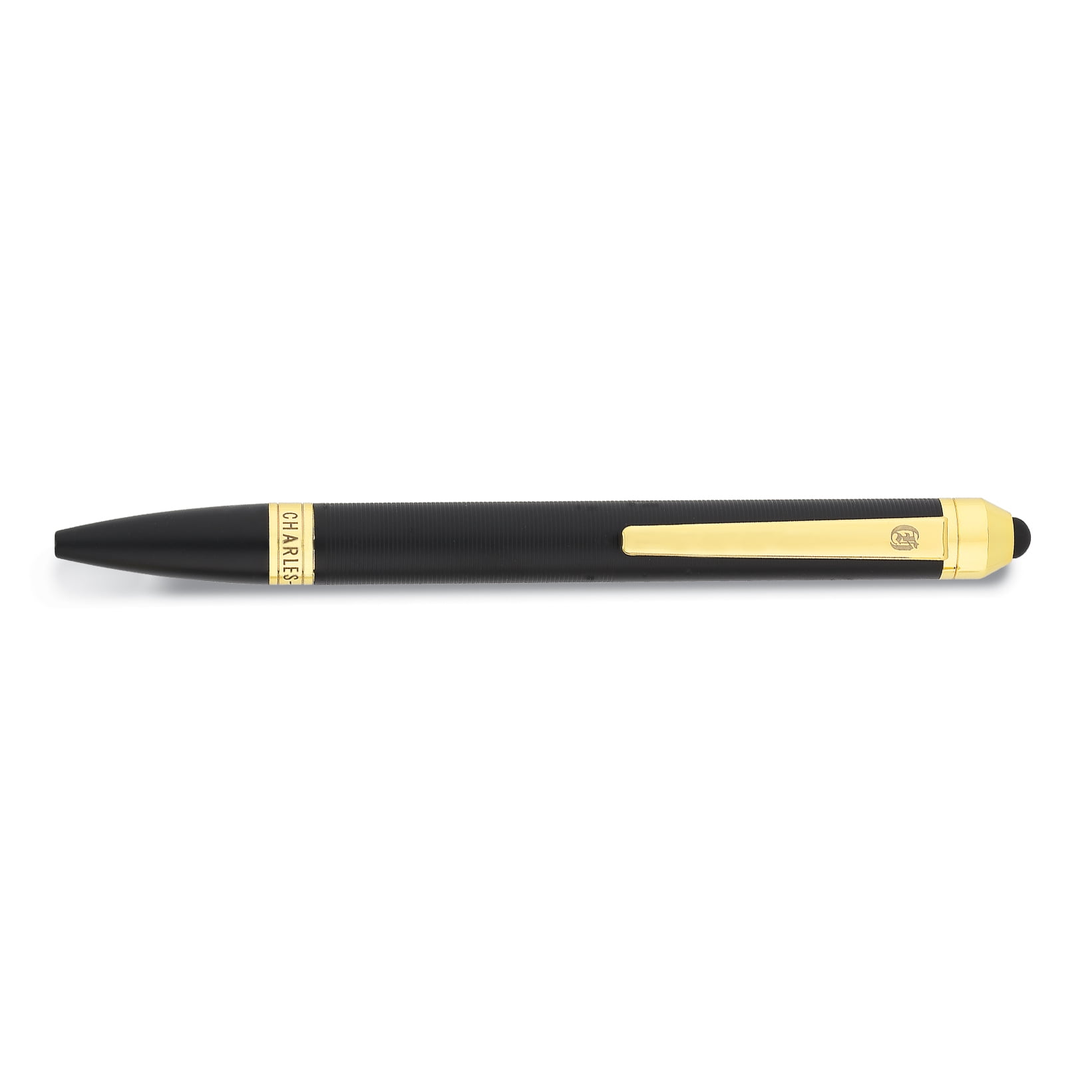 Charles Hubert Black and Gold-tone Banded Ballpoint Pen with Stylus Tip Q-GM18985