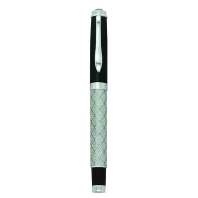 Charles Hubert Black and Silver-tone Finish Square-Patterned Fountain Pen QGP8166