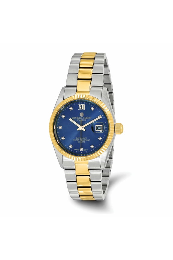 Charles Hubert Bold Two-Tone SS Quartz Black Dial Date Watch