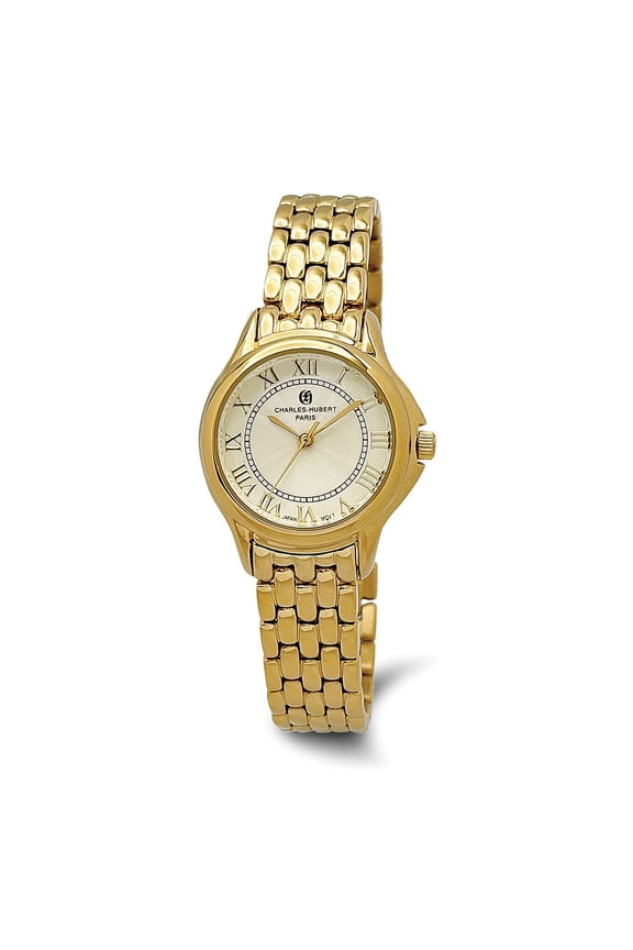 Charles Hubert Classic Gold-Plated Quartz Polished Brass Band Watch