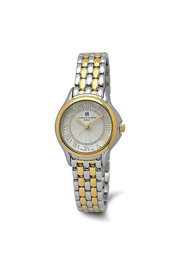 Charles Hubert Classic Two-Tone Quartz Polished Brass Band Watch
