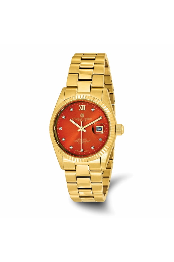 Charles Hubert Classic Yellow SS Quartz Red Dial with Date Watch