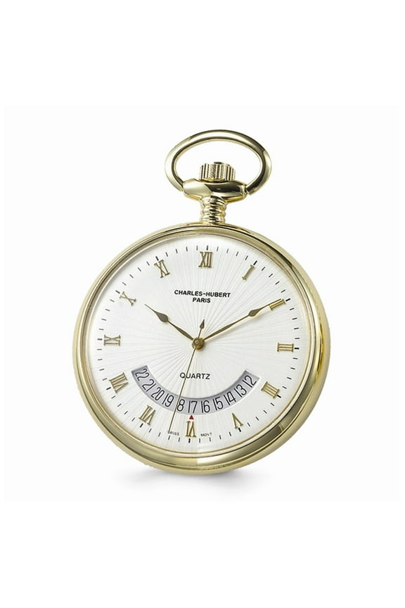 Charles Hubert Gold Finish White Dial Gold Pocket Watch; for Adults and Teens; for Women and Men