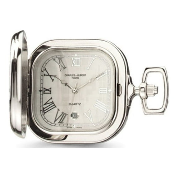 Charles Hubert Gold-finish Two-tone Chrome Princess Square Pocket Watch; for Adults and Teens; for Women and Men