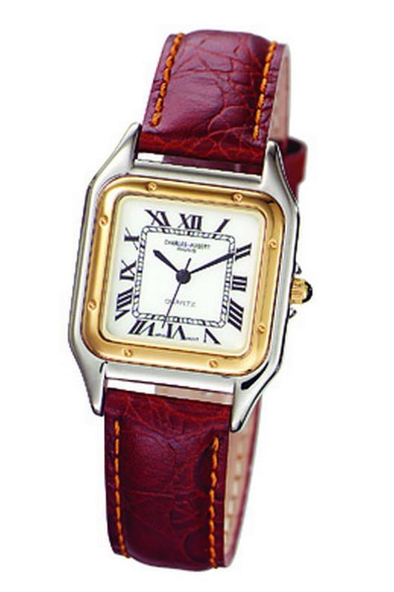 Charles Hubert Mens Classic SS Leather Band White Dial Retro Watch