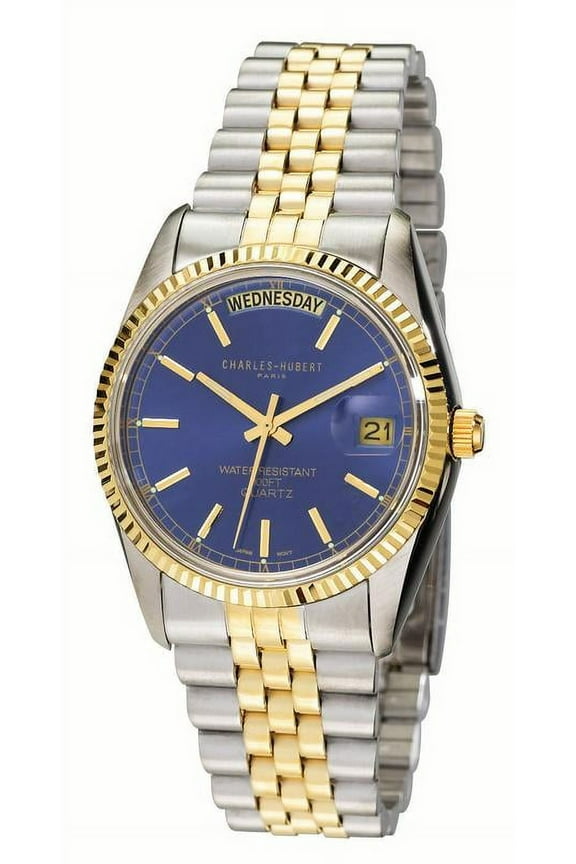 Charles Hubert Mens Two-Tone Blue Dial Panther Link Watch