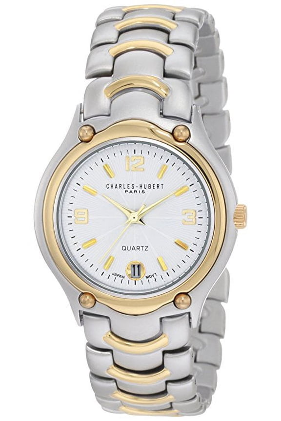 Charles Hubert Mens Classic Gold-finish White Dial Brass Band Watch