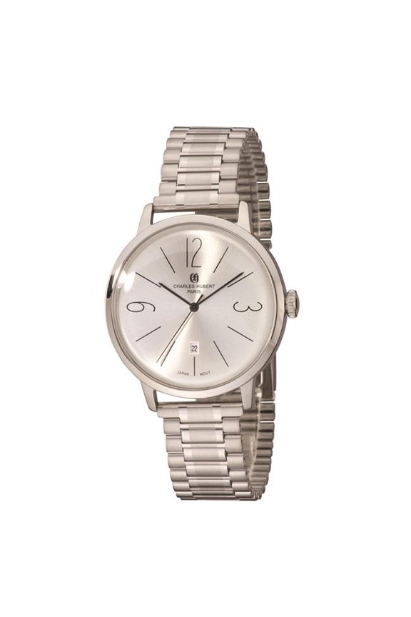 3984-W Mens Stainless Steel Quartz Dial Watch, Silver