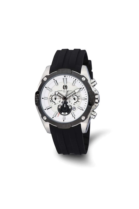Charles Hubert Mens Classic SS Chronograph Silver Dial Polished Watch