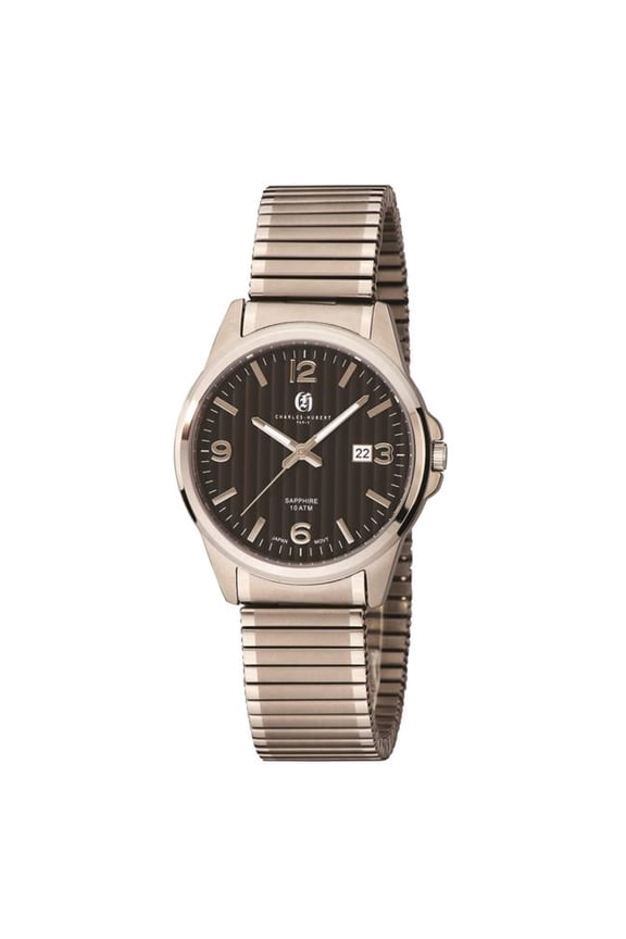 3990-B Mens Titanium Dial Expansion Band Watch, Black