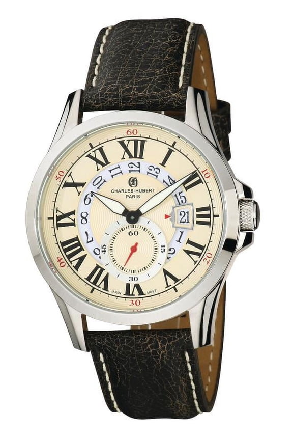 Charles Hubert Mens Classic Stainless Steel Beige Dial Polished Watch