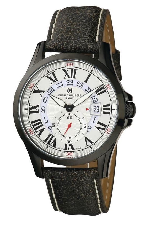 Charles Hubert Mens Classic Black SS Silver-tone Dial Polished Watch