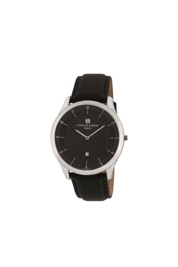 Charles Hubert Mens Refined Stainless Steel Black Dial Polished Watch