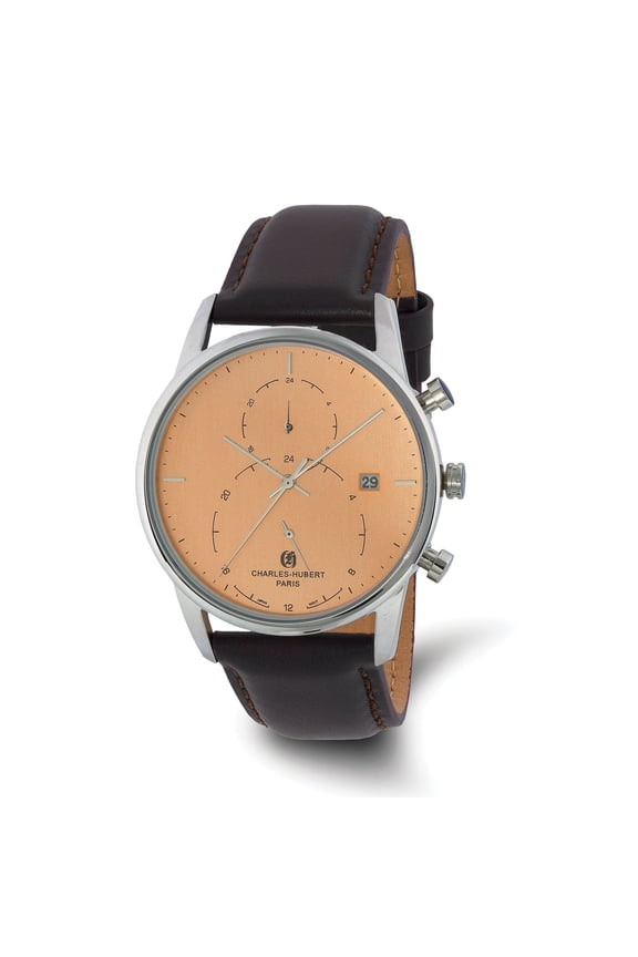 Charles Hubert Mens Classic SS Light Orange Dial Dual Time Watch