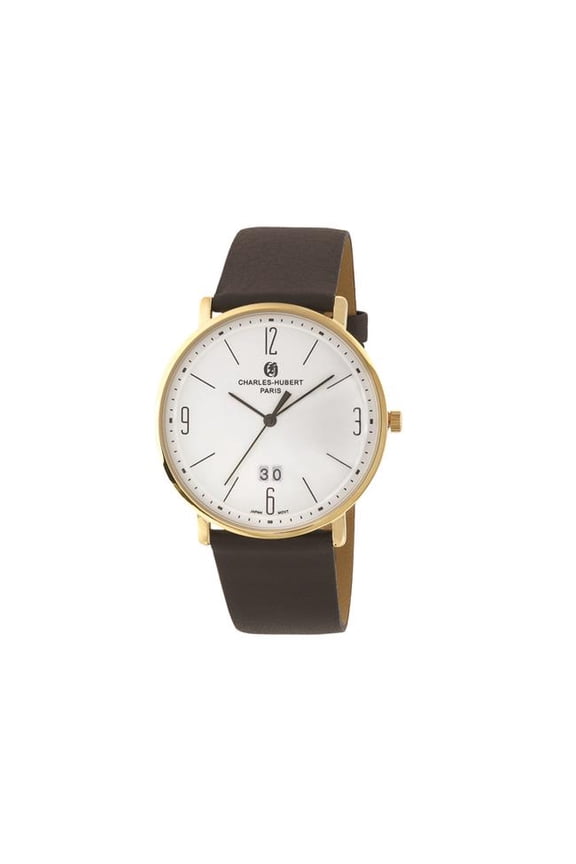 Charles Hubert Mens Classic Stainless Steel White Dial Polished Watch