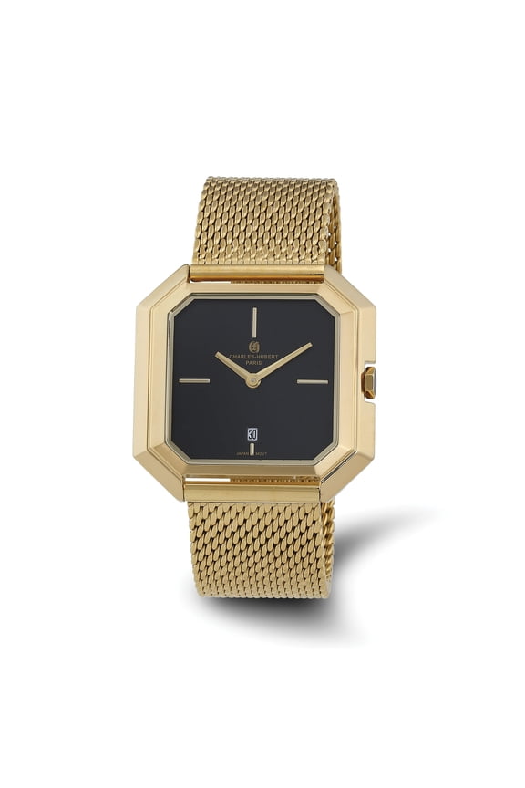 Charles Hubert Mens Classic SS Stainless Mesh Black Dial Quartz Watch