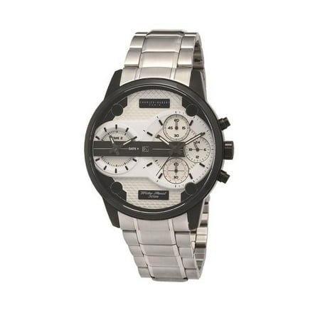 Charles-Hubert Paris 4008-W Mens IP Black Stainless Chrono Dual Time Dial Watch, Off-White