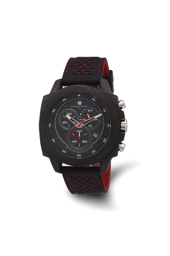 Charles Hubert Classic Carbon Fiber Case Chronograph Red Strap Watch
