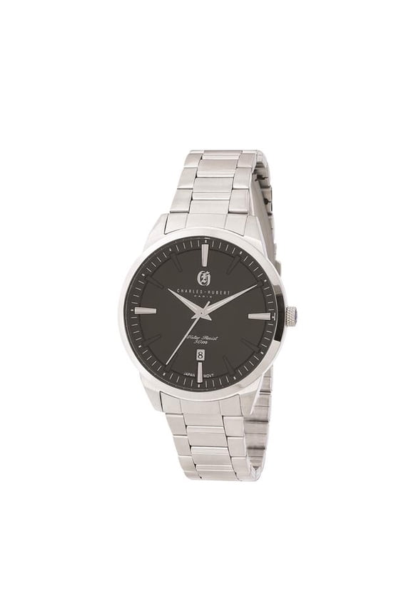 Charles Hubert Mens Modern SS Black Dial Watch Gold Tone Dial Watch