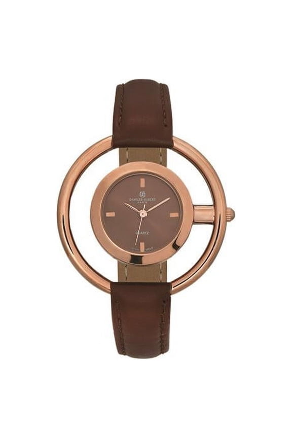 6915-N Womens Rose Finish Modern Circle Quartz Dial Watch, Brown