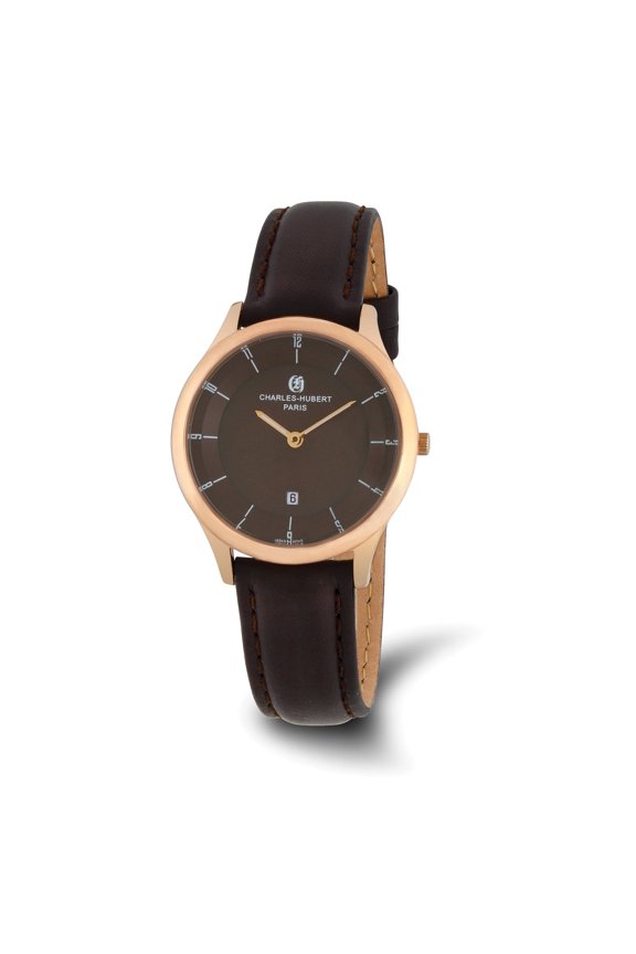 Charles Hubert Ladies Elegant SS Rose Stainless Brown Dial Watch