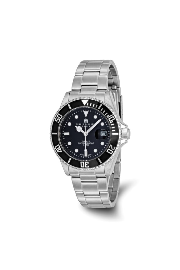 Men's Versil Stainless Steel Black Dial with Date Watch