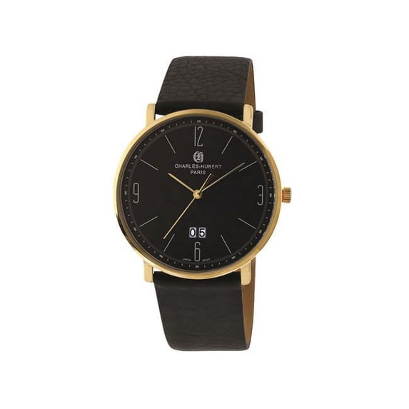 Charles Hubert Mens Modern Stainless Steel Black Dial Polished Watch