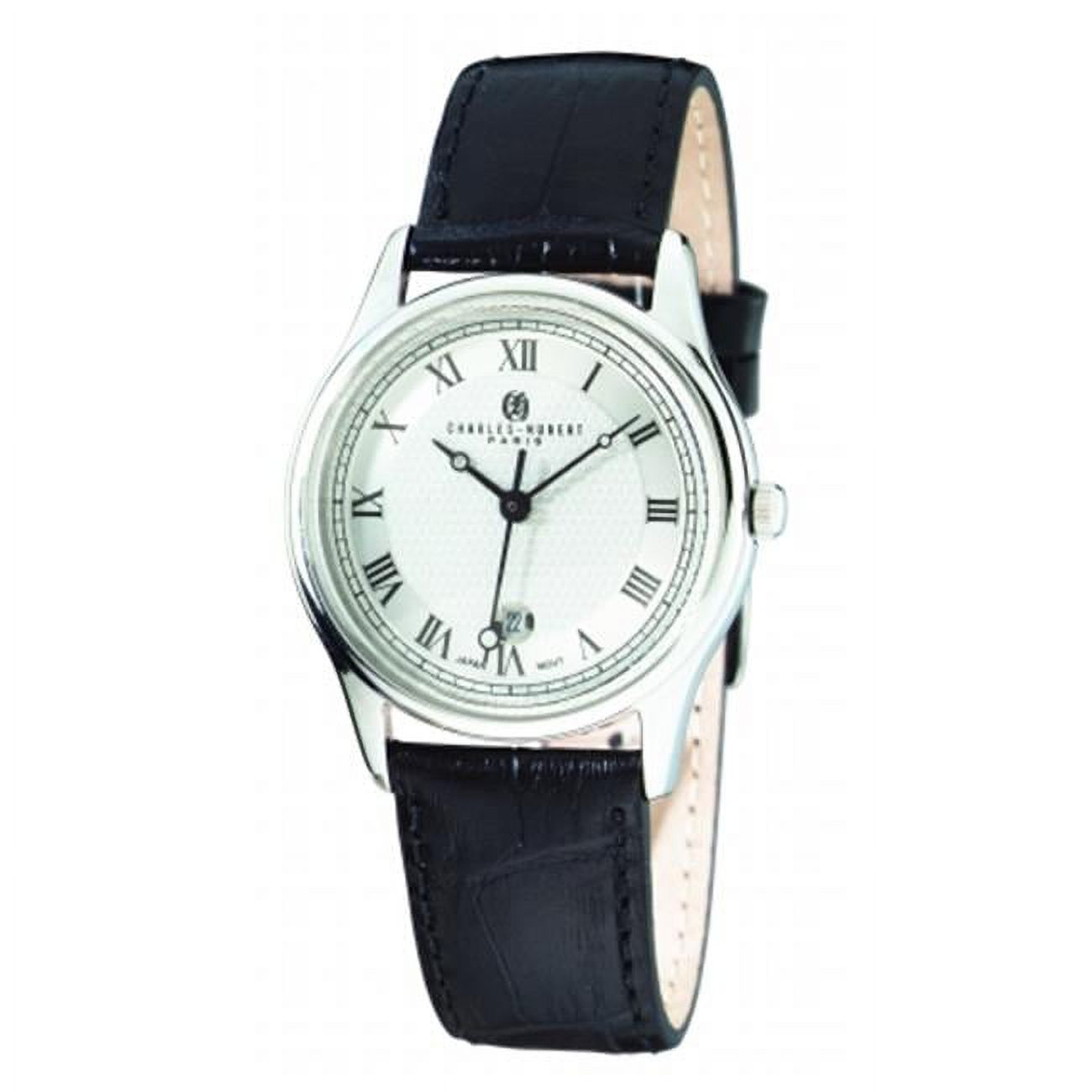Charles Hubert Ladies Stainless Steel Black Leather Band 38mm Watch Charles Hubert Stainless Dual Time Watch With Leather Band  main image 3